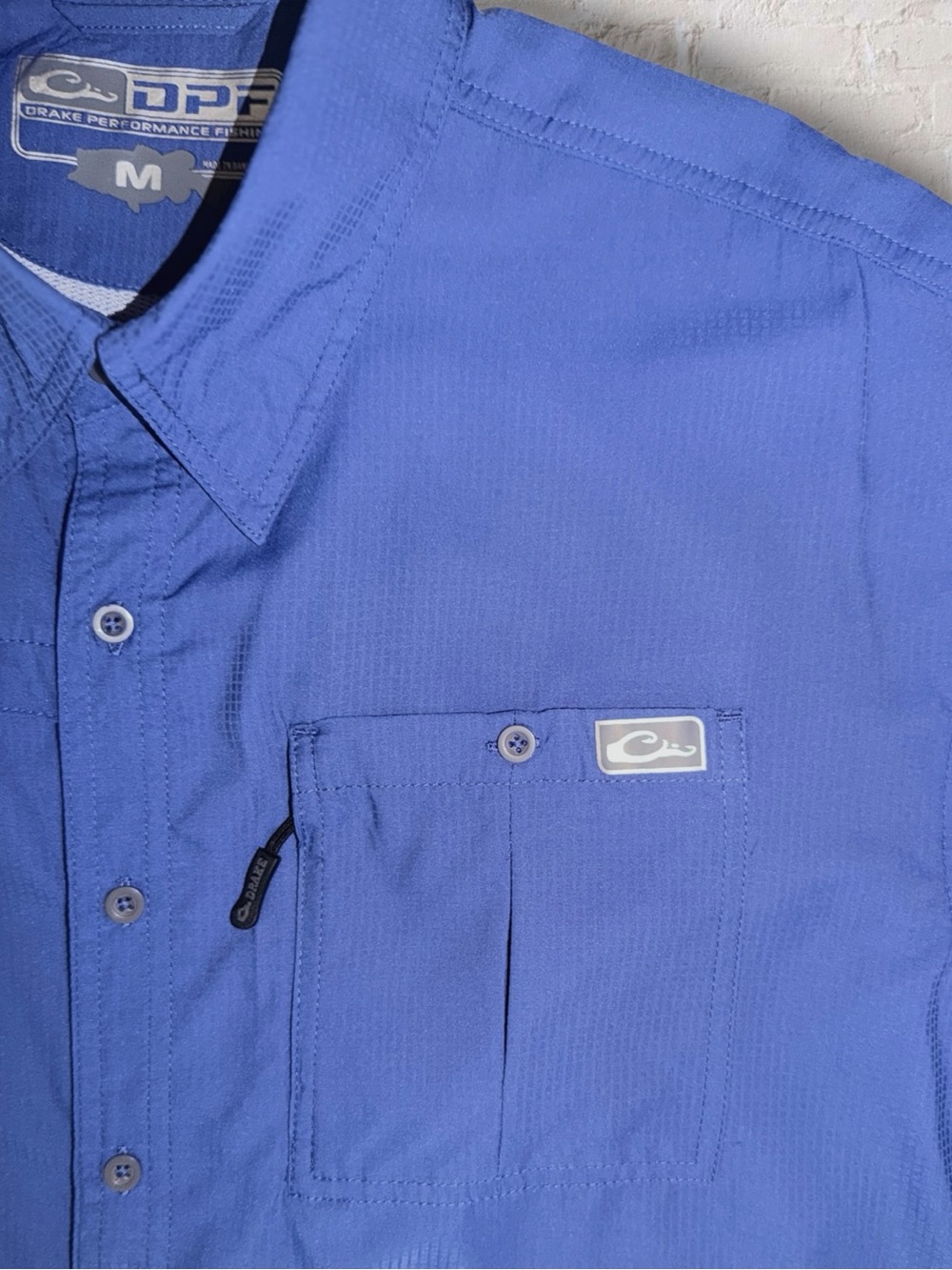 Drake Performance Fishing DPF Shirt Mens Med Blue Vented Short Sleeve Button Up - Picture 8 of 16